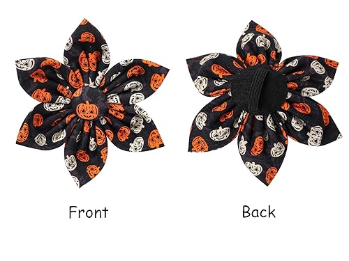 Dog Collar with Flower (Large (Pack of 1) / B:Y&W Pumpkin)