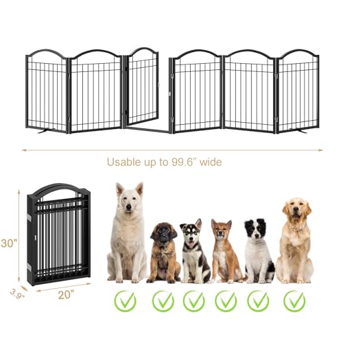 Metal No Assembly Freestanding Dog Gate with Door Walk Through (Black / 6 Panels-S)