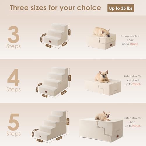 Dog Stairs for Bed 18" H (Beige / Standard 15" x 24" x 18")