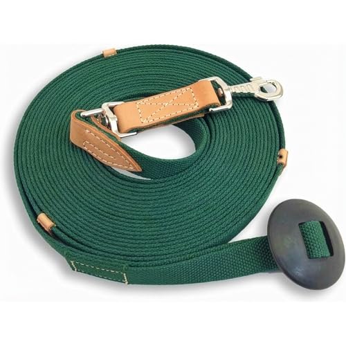 35' Flat Cotton Web Lunge Line with Bolt Snap & Rubber Stop (Emerald / 35')