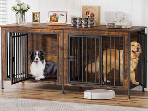 78.74" Dog Crate Furniture for 1 or 2 Dogs (Brown / 78.74"L x 23.6"W x 33.46"H)