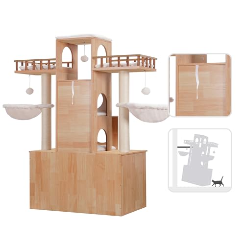 Cat Tree with Litter Box Enclosure for Indoor Big Cat HCT110WB (Walnut / 60 inch)