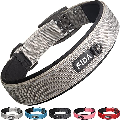 Heavy Duty Dog Collar for Large Dogs with Metal Belt Buckle (X-Large(24"-28") / Grey)