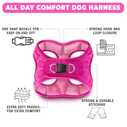 Comfort Fit Dog Harness Step in No Pull Harness for Small Medium Sized Dogs Soft Padded No Escape Harness Adjustable Easy Buckle with Leash Attachment D (XS (Chest 13"-14.5") / Pink Plush)