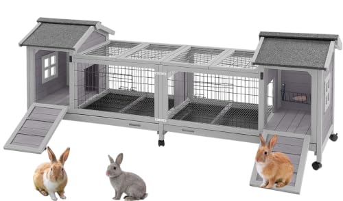 Rabbit Hutch with Run (Grey / 80.12" x 22.82" x 28.64")
