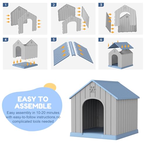 Dog House Outdoor Indoor for Small Medium Dogs (Blue / 26.18" L × 24.02" W × 25.98" H)