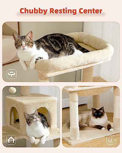 56.3" Cat Tree for Indoor Cats Large Adult with Hammock (Beige / 56 Inches)