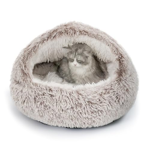Cat Bed Hooded Cat Beds for Indoor Cats Covered Cat Beds (25.0"L x 25.0"W x 19.0"Th / coffee)
