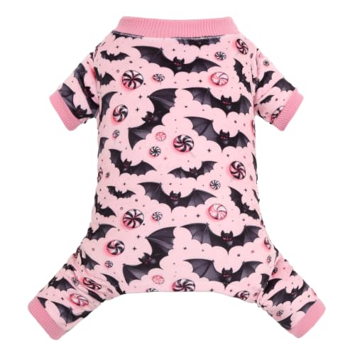 Dog Pajamas Halloween Puppy Onesies Small Dogs Soft Pjs Coat Cat Apparel Comfy Pet Clothes Outfit Doggie Bodysuit P348L (Large / Bat Candy)