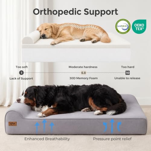 XXL 35D Memory Foam Dog Bed for Extra Large Dogs (XX-Large / Grey)