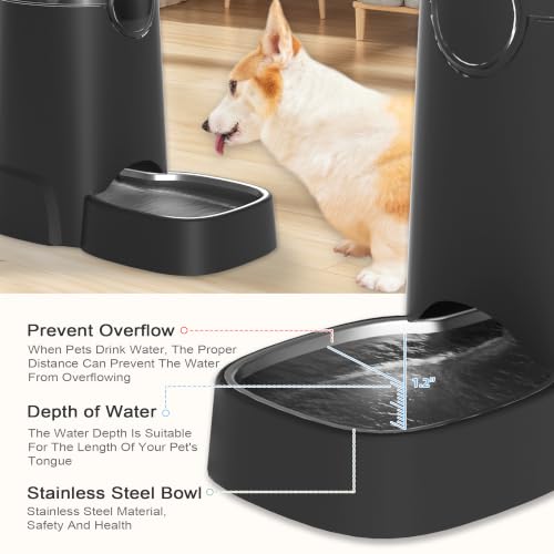 8L Automatic Dog Water Dispenser with Stainless Steel Feeder Bowl (Black)