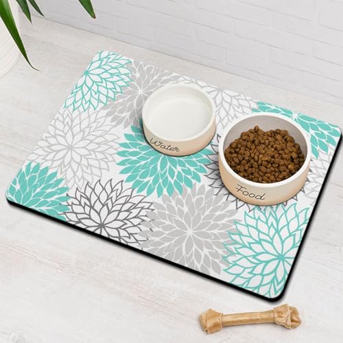 Pet Feeding Mat for Floors Waterproof Dog Mat for Food and Water Absorbent Quick Dry Non Slip mat for Cat Bowls (24"L x 16"W / Turquoise)