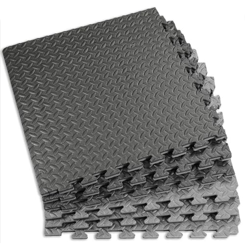1" Extra Thick 48 sq ft Reversible EVA Gym Foam Floor Mat Tiles (Black)