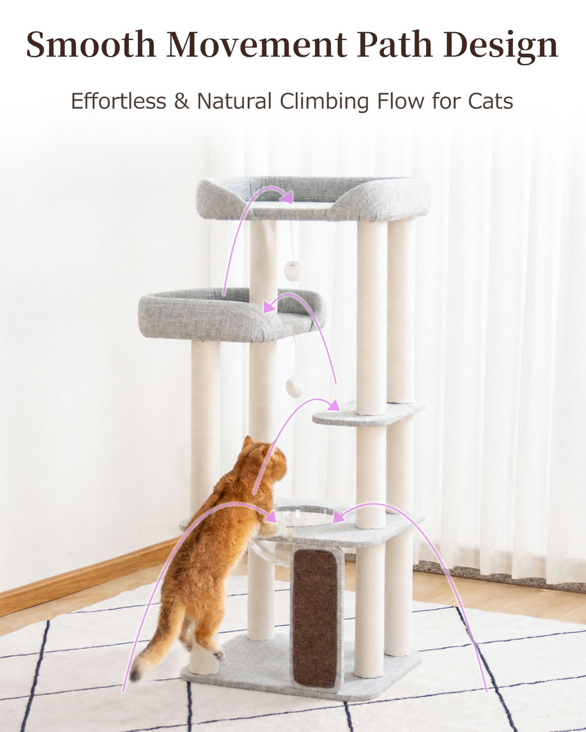 53" Cat Tree Tower for Large Cats (Gray 53'')