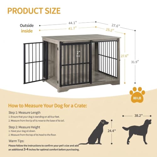 44.1" XL Dog Crate Furniture Indoor Dog Kennel with Barn Door (44.1"L x 27.6"W x 31.9"H / Greige)