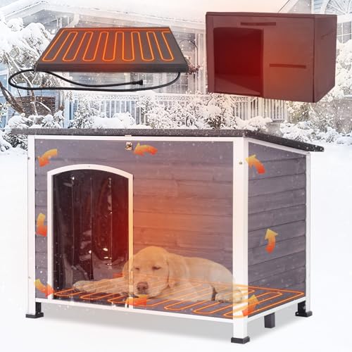 43.3'' Large Heated Outdoor Dog House Weatherproof with Anti (Heated Dog House)