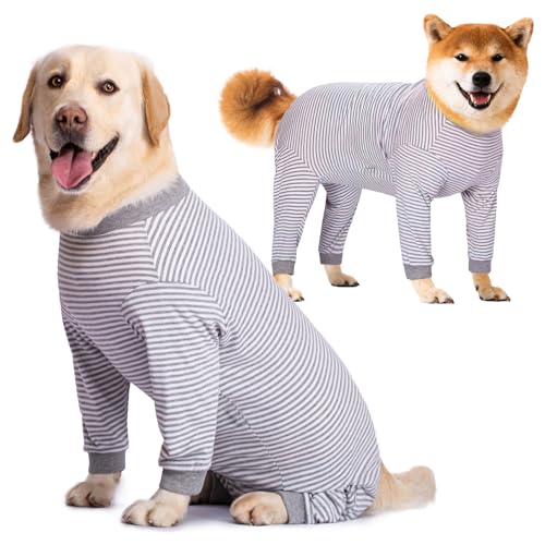 Dog Onesie Surgery Recovery Suit for Large Medium Bodysuit Dogs Pajamas PJS Full Body for Shedding (2XL / Grey)