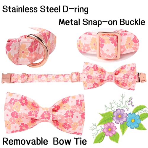 Cartoon Dog Collar with Bow Spring Summer Puppy Collar with Flower for Small Medium Large Boys Girls Dogs (L / Spring Flower bow)
