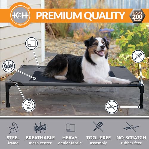 K&H Outdoor Elevated Dog Bed for Medium & Large Pets (Charcoal/Black Mesh / Large 42"L x 30"W)