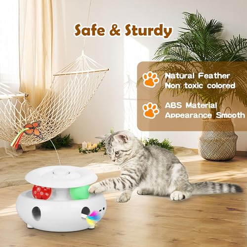 3-in-1 Interactive Cat Toy for Indoor Cats, White (white)