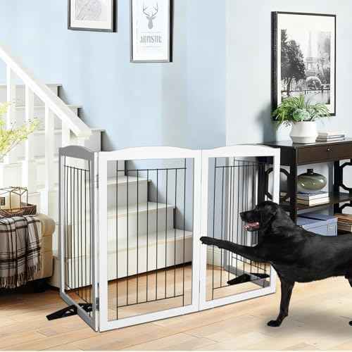 Freestanding Dog Fence Indoor (White / 【4 Panels】80''w x 32''h)