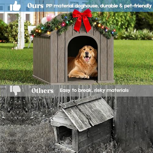 Large Dog House Outdoor Indoor for Medium Large Dogs (Light Grey / 36.2" L × 38" W × 38" H)