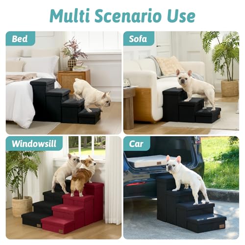 Dog Stairs with Storage (Black / 28.5"L x 17"W x 16.7"H)