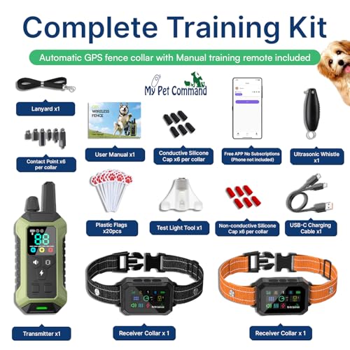 2 1 Smart Wireless GPS Dog Fence with APP Setup 2 Collar Kit (2 Collar Kit with Remote)