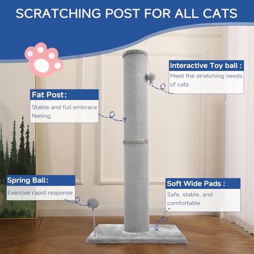 41" Tall Cat Scratching Post for Large Cats (Light Gray / Large)