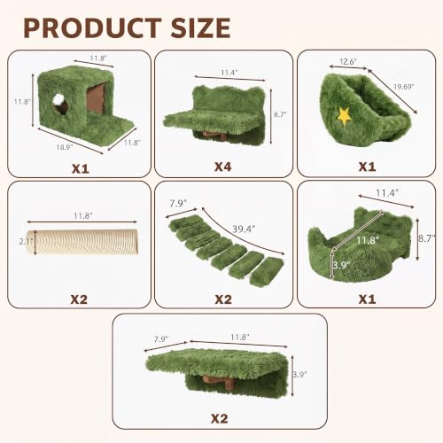 Cat Wall Furniture (Green / 13 Piece Set)