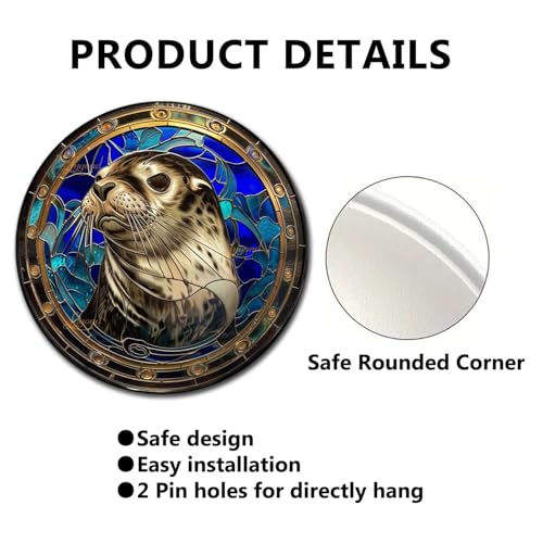 Metal Sign Tin Sign Circular Stained Glass Harbor Tin Sig For Pet 12×12 Inches (12×12 Inches / Harbor-2)