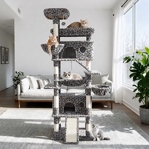 80 Inch Cat Tree (Grey Leopard Print)