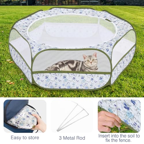 Small Animal Playpen with Zippered Cover (Blue + White Flower)