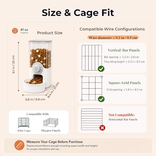 41 oz Hanging Gravity Feeder for Small Animal Cages Rabbit & Guinea Pig (White)