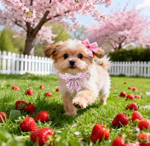 Strawberry Floral Dog Collar with Sailor Bow (Strawberry Bow(Sailor Bow) / Medium (Pack of 1))