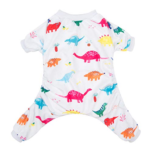 Dog Halloween Pajamas Puppy Onesies Small Dogs Soft Pjs Coat Cat Apparel Comfy Pet Christmas Clothes Outfit Doggie Bodysuit (X-Large / White Dino)