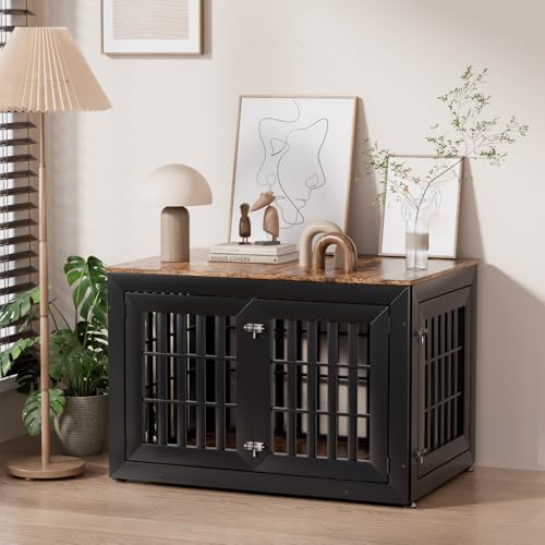 42" Heavy Duty Dog Crate Furniture for Large (42.1"L x 28.7"W x 28.5"H / Black+Brown)