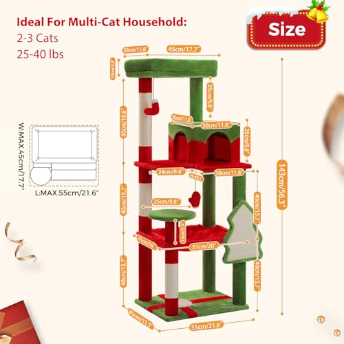 56.3" Cat Tree for Indoor Cats Large Adult with Hammock (Red / 56 Inches)