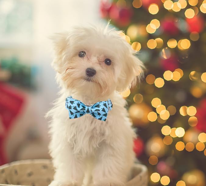 Christmas Day Dog Collar with Bow Christmas Tree Cotton Puppy Collars for Small Medium Large Dogs (Large / Christmas tree bow)