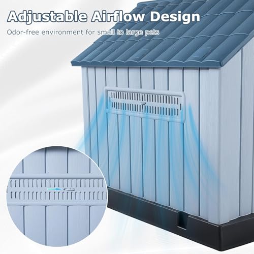 Durable Waterproof Plastic Dog House for Small to Large Sized Dogs (Blue / 40"L x 37.2"W x 40"H)