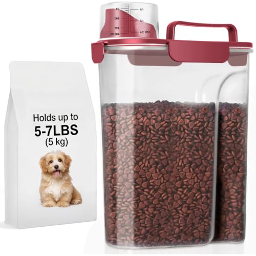 5Lbs Dog Cat Storage Container Portable with Upgraded Large Spout and Cup (Elegant Red / 5L-1pack)