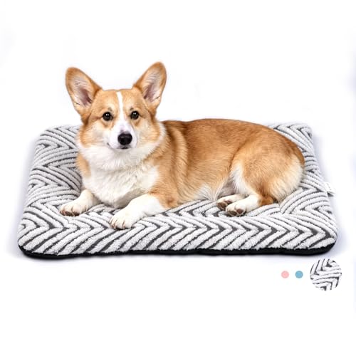Dog Crate Pad Washable Puppy Dog Bed for Crate Flat Kennel Mat (30''L x 19''W x 1.5''Th / V: Chevron Grey)