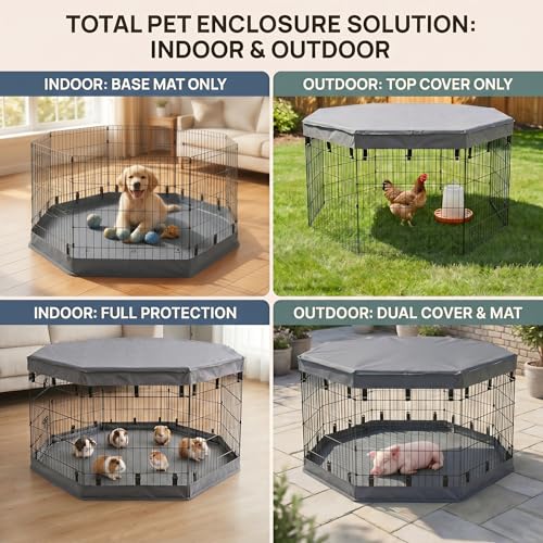 2-in-1 Octagonal Dog Playpen Bottom Pad for 24" Side Pen, Gray (Gray / No Pen: 00-Inch High)