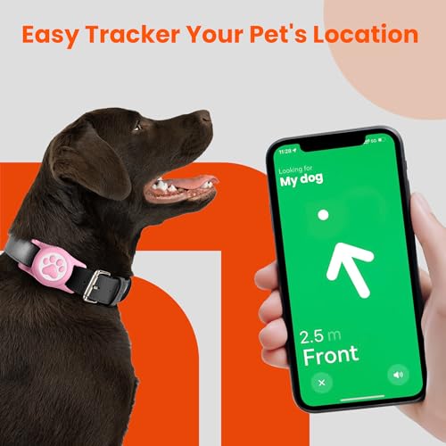 IP68 Waterproof Compatible with AirTag Dog Collar Holder (2 Pack Pink)