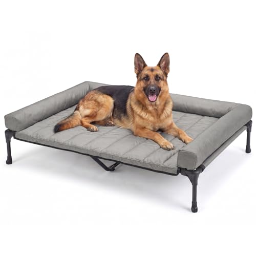 Outdoor Elevated Dog Bed with Waterproof Bolster Cushion (Light Grey / 53.0"L x 37.5"W x 9.0"Th)
