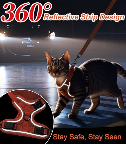 Cat Harness and Leash for Walking Escape Proof Soft Adjustable Cat Leash (Orange / S (7-12lb))