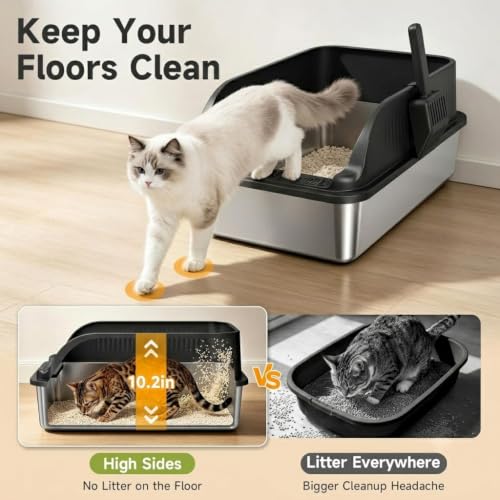 Stainless Steel Litter Box with High Sides (Black XL)