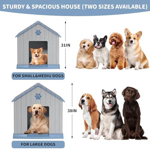 Dog House Indoor Outdoor for Small to Large Sized Dogs Indoor Outdoor Doghouse Puppy Shelter with Elevated Floor (Blue / Medium Dog:34 Inch WW)