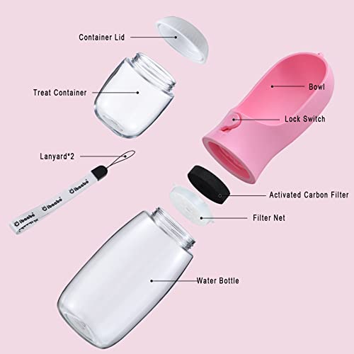 Dog Water Bottle Portable with Food Container & Filter for Travel (#11 Red / 19oz)