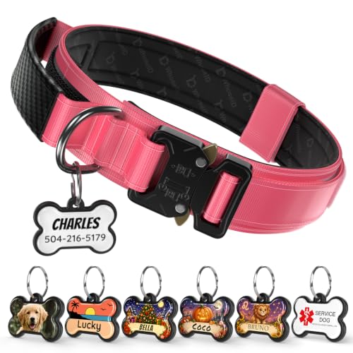 Personalized Tactical Dog Collar with Custom Photo Name for Medium Dogs (Pink / M: Fits Neck 14.5"-18.5")